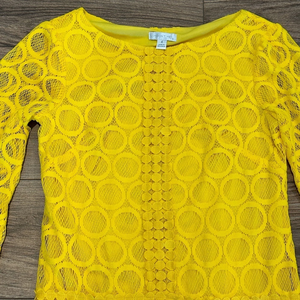 EUC London Times Yellow Lace Mod Dress Size 4 - Picture 3 of 5